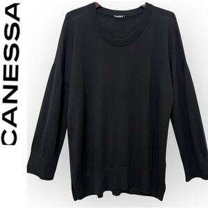 Canessa Cashmere Pullover Sweater, silk/cashmere blend, black, round neck,size 5